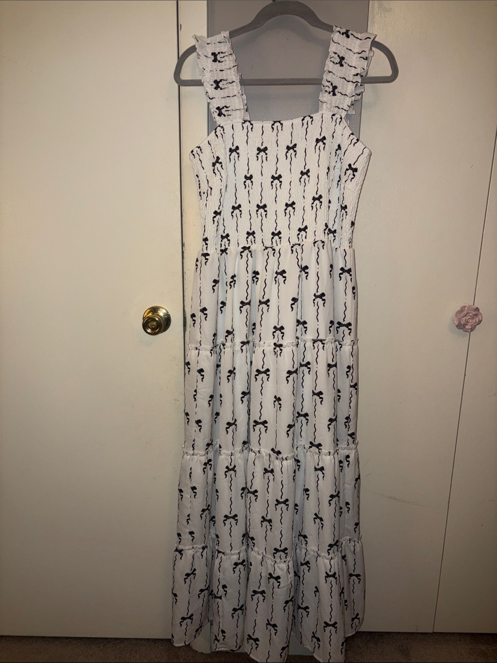 Affordable Fashion Finds White Maxi Dress with Black bow Print